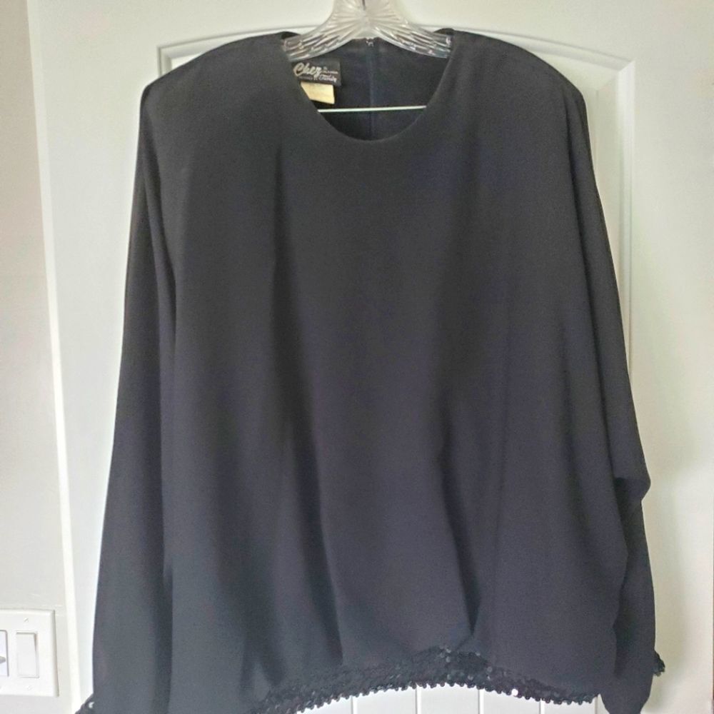 Vintage 2 piece black Chez California size 22W PETITE Skirt and Blouse